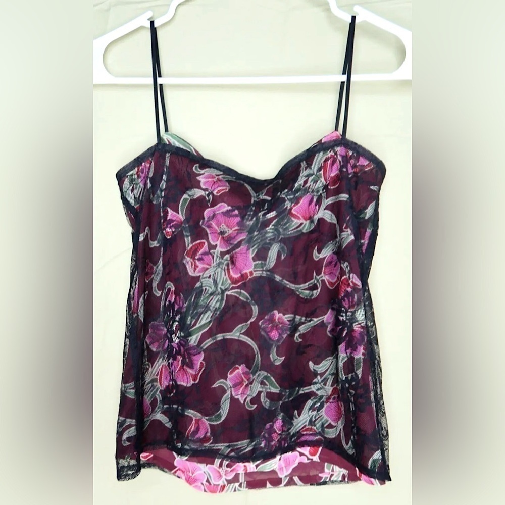 ICB Cami Black Lace Top Floral Lined Sleeveless Spaghetti Strap Women’s 00 EUC - Picture 2 of 5